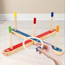 Kids Wooden Ring Toss Game Toy, Educational Interactive Parent-Child Tabletop Game, & Material, Vibrant Colors, Develops Hand-Eye Coordination - 彩色 - 查看 5