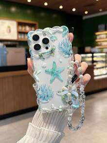 Ốp lưng điện thoại TPU chống rơi họa tiết sao biển và rùa biển, viền sóng bện, sang trọng, tương thích với iPhone XR/7/8, kèm phụ kiện vòng tay hạt cườm, tương thích với iPhone 15 Pro Max, 13, 14, 11, 12, X. - Nhiều màu - Xem 2