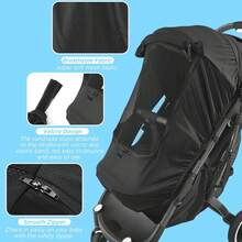 1pc Baby Stroller Sun Shade, Mosquito Net, Sleep Shade, Universal Fit For Baby Stroller, Butterfly Mesh Breathable Sunshade - Black - View 2