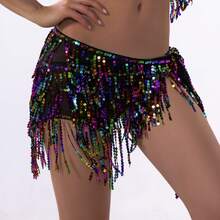 1 chiếc dây thắt lưng đính sequin tua rua cho nữ, thích hợp cho múa bụng, làm từ vải chiffon, phụ kiện sân khấu lấp lánh cho lễ hội hóa trang. - Nhiều màu - Xem 17