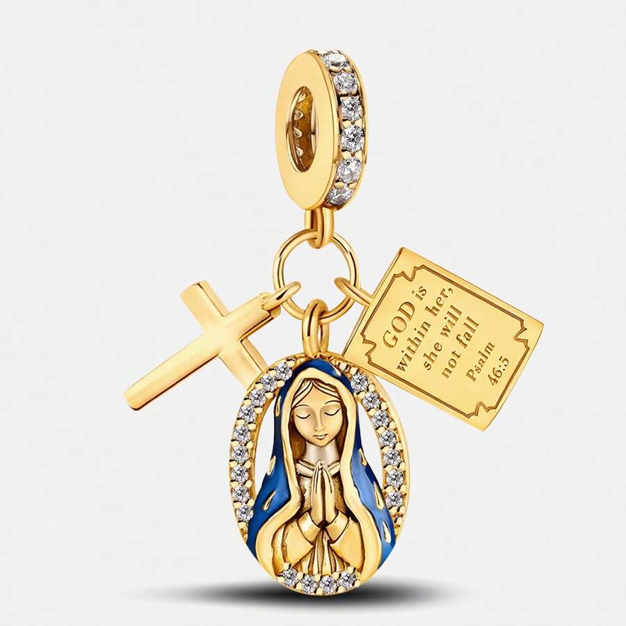 1 pieza Colgante de cruz de María de moda adecuado para pulsera de mujer, joyería DIY - Dorado - Ver 1