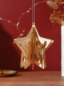 1pc Simple Wooden 3D Puzzle Hanging Ornament, Includes Wooden Star, Heart And Christmas Tree Shapes, For Christmas Scene Decoration - Beige - View 12