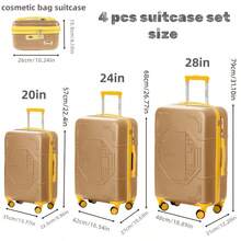 Fochier F-4 Piece Suitcase Set, ABS Hard Shell Trolley Case, Silent Universal Wheel Combination Lock, Family Travel Suitcase Set, Cosmetic Handbag 20-Inch Suitcase 24-Inch Suitcase 28-Inch Suitcase - 香檳色 - 查看 3