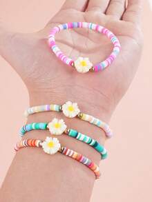 4件套 女孩雏菊聚合物粘土串珠手链 - 彩色 - 查看 3