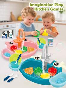 Electric Dishwasher Toy Set, Automatic Water Circulation, Rich Accessories, Educational & Interactive Game, Gift For Boys & Girls, Birthday Present, Random Accessories, Batteries Not Included - Multicolor - View 3