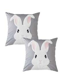 1pc Easter Bunny Pattern Cushion Cover, Single-Sided Printed, Size 17.7*17.7 Inches, Suitable For Sofa, Living Room, Bedroom Home Decor, Pillow Insert Not Included - Grey - View 10