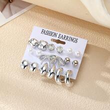 VKME 9件套金属材质蝴蝶结珍珠不对称卡片耳环 - XH92825182 - 查看 4