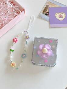 可爱3D花朵折叠手机壳，带链条，适用于三星Galaxy Z Flip3 5G/Galaxy Z Flip 4 5G/Galaxy Z Flip 5 5G/Galaxy Z Flip 6 5G/Galaxy Z Flip 7 5G - 彩色 - 查看 2