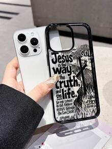 1pc Classic Slogan Design Protective Phone Case, Shockproof And Fashionable Phone Cover, Suitable For IPhone 17/17 Pro/17 Pro Max/16/11/13/15/15 Plus/15 Pro/15 Pro Max/12/14 Pro Max/11 Pro Max/12 Pro/12 Pro Max/13 Pro/13 Pro Max/14 Pro/14 Plus - Black - View 5