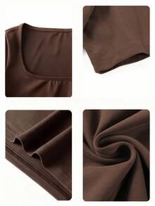 3件套女士U领短袖T恤，时尚纯色休闲修身露脐上衣，夏季必备 - 彩色 - 查看 8