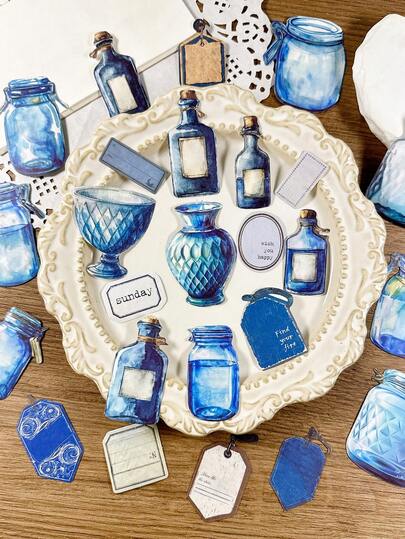 25pcs/Pack Vintage Dreamy Bottle Label Mixed Stickers, Scrapbooking DIY Decoration For Photo Album, Diary, Craft