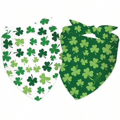 2pcs 24.8x11 Inch Whaline St. Patrick's Day Dog Bandana | Double-Sided Green Shamrock Triangle Pet Scarf, Adjustable Shamrock Pet Neck Wear, Suitable For Medium To Large Dogs, Reusable For Birthday & Daily Wear