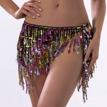 1 chiếc dây thắt lưng đính sequin tua rua cho nữ, thích hợp cho múa bụng, làm từ vải chiffon, phụ kiện sân khấu lấp lánh cho lễ hội hóa trang. - Nhiều màu - Xem 9