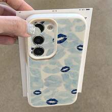 1pc TPU Material Blue Lip Print Full Coverage Fashionable Phone Case Compatible With Samsung A05s, A12, A13, A14, A14 4G, A15, A21s, A23, A25, A32, A32 5G, A34, A35, A50s, A51, A52, A53, A54, A55, A71, A72, A73, S10, S20 FE, S20 Ultra, S21 Ultra, S22, S22 Plus, S23, S24, Redmi 10C, 12C, Note 10, 11, 12, 13, Pro Plus, Note 8, 9 Pro, Full Protective Soft Phone Case - White - View 4
