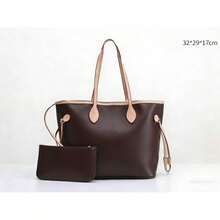 Classic New Letter Pattern Checkered Bag Shopping Bag Mother Bag Tote Bag Shoulder Bag Handbag Fashionable And Versatile - 棕色 - 查看 1