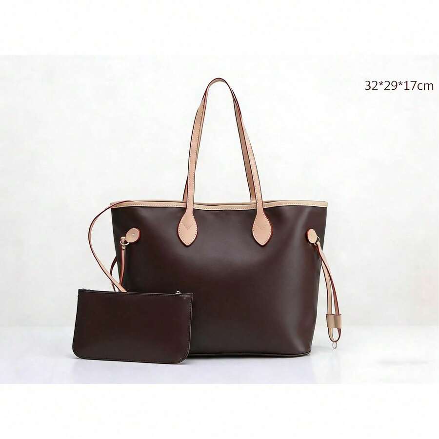 Classic New Letter Pattern Checkered Bag Shopping Bag Mother Bag Tote Bag Shoulder Bag Handbag Fashionable And Versatile - 棕色 - 查看 1