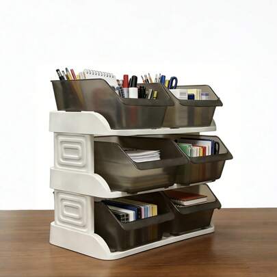 1pc 3-Layer Large Storage Box, Multifunctional Stationery Storage Box, Medicine Cabinet, With Drawers For Easy Classification And Retrieval, Space Saving Organizing Box Suitable For Cosmetics, Stationery, And Office Storage Boxes