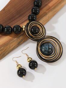 Collar con colgante de cuentas con diseño retro y exagerado - Negro - Ver 4