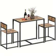 HOMCOM Dining Table And Chairs Set 2, Dining Room Sets, Rectangular Space Saving Table And 2 Chairs For Compact Kitchens, Steel Frame, Rustic Brown - Brown - View 2