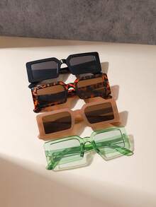 3 Pairs Women's Acrylic Small Rectangular Fashion Glasses, Suitable For Daily Outings And Back To School Season, College Style, Rectangular - Multicolor - View 6