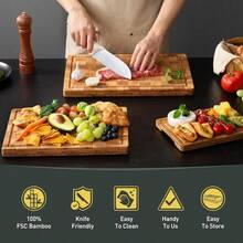 3 Pack Heavy Duty Bamboo Cutting Board Set Wooden Cutting Board For Kitchen Non Slip Solid End Grain Thick Wood Juice Groove Chopping Board Extra Large Butcher Block Best House Warming Gift - 多種尺寸(3 件組) - 查看 7