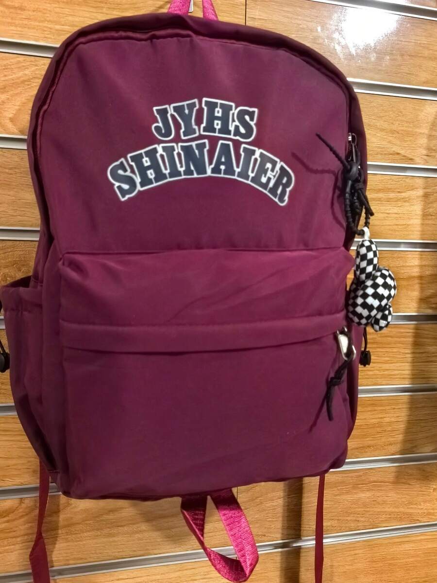 shinaier 时尚大容量学生旅行背包带挂件 - 酒紅色 - 查看 1
