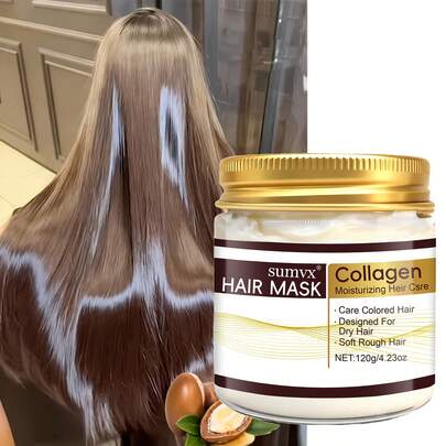 Mascarilla capilar de colágeno y queratina - Nutrición profunda para cabello seco y dañado - Restaura el brillo, la fuerza y la elasticidad - Enriquecida con aceite de argán, aceite de coco y manteca de karité - Fórmula reparadora nutritiva, cuidando del cabello sano y radiante - 120g/4.230oz