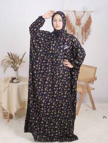 1件女士印花宽松舒适长袍，优雅祈祷头巾，迪拜时尚服饰，适合户外节日，四季皆宜，女士头巾春假白色 - 碎花 - 查看 12