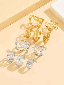 5pcs Asymmetrical Geometric Open Ring Set, Elegant Woven Line Design Stainless Steel Rings, Waterproof & Fade-Resistant, Versatile Daily Wear Jewelry For Women - Geometry - View 10