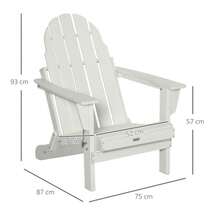 Folding Adirondack Garden Chair, 75 X 87 X 93 Cm, White, For Balcony And Garden. - White - View 3