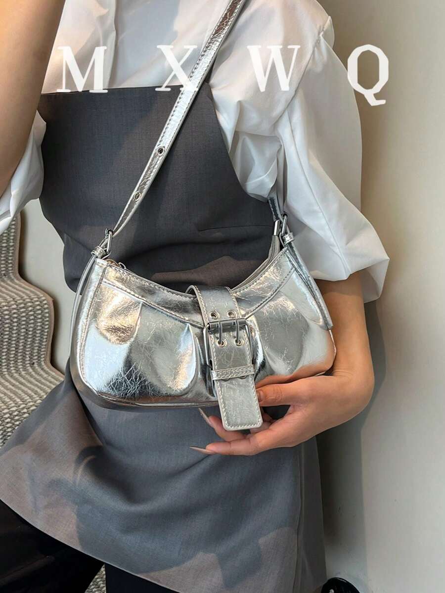 1 pieza Bolso de hombro/axila de mujer de gran capacidad, de cuero sintético suave con efecto ombré, decorado con remaches, estilo vintage motero punk, con correa ajustable, adecuado para trabajo, viajes, citas, fiestas