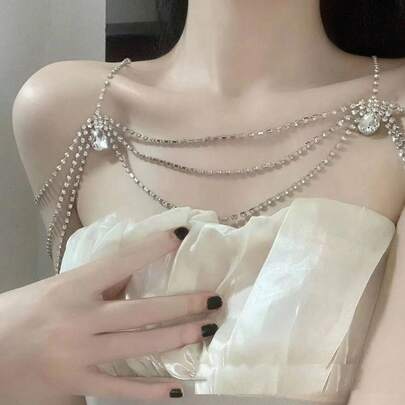 水滴形链条蕾丝胸罩项链肩链，优雅小众奢华复古异域欧美创意设计项链，女士款