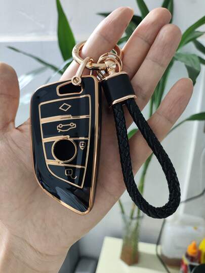 BMW Key Fob Cover Set, Soft TPU Protective Case, Fit For BMW Blade Key, 3 Series, 5 Series, 7 Series Sedans, X1, X2, X3, X4, X5, X6 SUVs, And Special Models Like I8, With BMW Logo Decorated Leather And Metal Key Chain