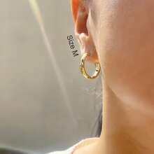 高品质不锈钢女士圈形耳环，18K镀金，耐磨防褪色，316L不锈钢耳环，优雅迷人的时尚设计，简约经典风格，男女皆宜，适合日常、节日、派对佩戴。 - 金色 - 查看 8