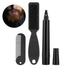 Men's Beard Pencil Kit Nylon Beard Brush Waterproof Sweat Proof 4 Tips Beard Filling PenBlack - Peine para barba + cepillo para barba - Ver 6