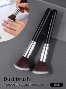 2pcs Nail Art Powder Brush, Soft Fluffy Wide Head Cleaning Brush, Salon Dust Brush, Multi-Functional Loose Powder Brush, Makeup Tools - Black - View 2