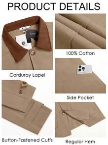 Runcati Men's Spring Vintage Military Cotton Barn Jacket Lightweight Button Down Casual Pockets Outdoor Outwear - 卡其色 - 查看 6