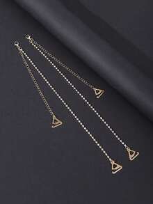 1对女士闪亮水钻肩带，优雅铜质身体链，镂空三角形吊坠，可拆卸水钻链，性感隐形胸罩肩带，派对女孩必备，性感约会/音乐节派对女孩装扮，纯真迷人风格吊带背心 - 彩色 - 查看 6