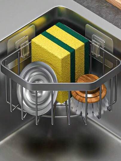 1个多功能防锈收纳篮，壁挂式整理架，适用于水槽、肥皂、排水塞、海绵等，厨房和浴室用品