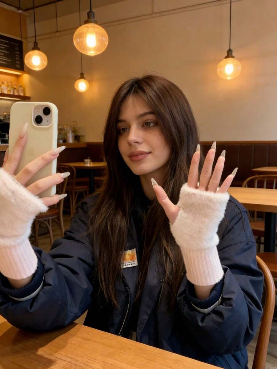 1piar Fashionable Minimalist Women's Fingerless Gloves Premium Soft Knit Fabric Plush Lined White Color Half-Finger Warm Winter Gloves Solid-Color Versatile Student-Friendly Lightweight 20g Cozy Stretchable Suitable For Home Daily Commute Travel Outdoor Business Trips Parties Gatherings Gifting Perfect Gift For Juniors Couples Spouses Colleagues Friends Elders Kids Classmates Teachers Limited To 1PC Per Customer Great For Keeping Hands Warm Ensuring Finger Dexterity And Adding Timeless Style To Winter Outfits - 白色 - 查看 1