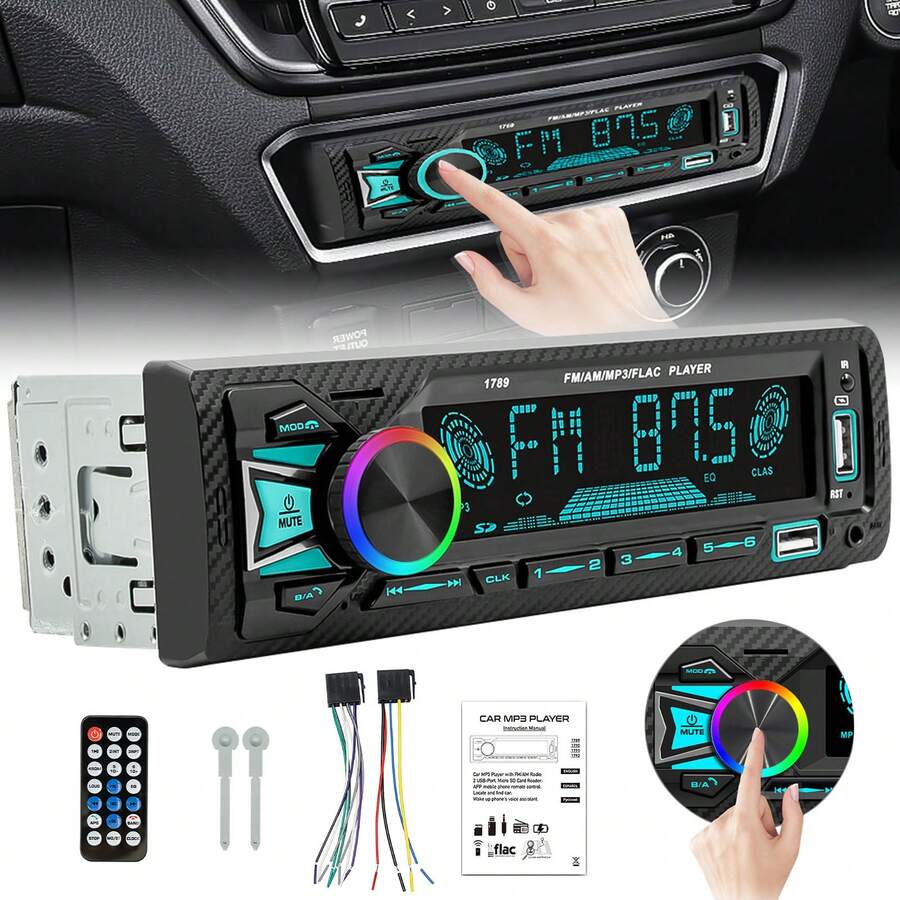 Car Audio Car Stereo System, 12V Car FM/AM Radio LCD VA Screen Car MP3 Player, Single Din Wireless Multimedia Car Stereo Radio With Hands-Free, Dual USB, Voice Assistant & App Control, Supports MP3/WMA/FLAC/APE - Một kích cỡ phù hợp cho tất cả - Xem 1