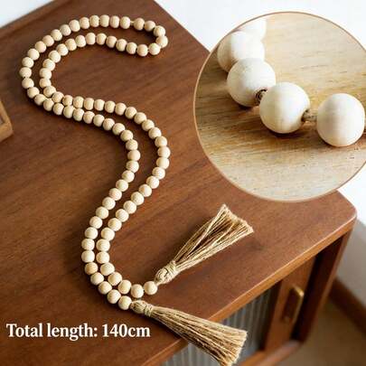 Double-Headed Tassel Beaded Cord, For Home Curtain Tassel Tie-Backs, Natural Wood Bead & Linen Rope Tassels, Tassel Beaded String, Long Tassel Home Textile Decor, DIY Clothing Decor Accessories, Tassel Hanging Ornament, Home Decor Accessories