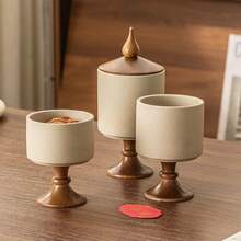 1pc Vintage Style Thick Ceramic Canister With Lid, Candy/Dried Fruit/Jam Storage Jar, Kitchen Spice Container, Sugar Pot, Suitable For Kitchen Storage And Entryway Decor - Stoneware - View 1