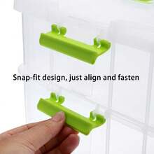 4-Layer Stackable Clear Plastic Storage Box With Green Buckle - Waterproof, Large Capacity, Suitable For Home And Office - Portable, Can Be Used As Food Container Or For Storing Toys, Crafts, Desktop And Drawer Items, Ideal For Home Organization - Multicolor - View 12