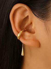 1件装极简水滴耳夹耳环（女士款） - 金黃色 - 查看 1