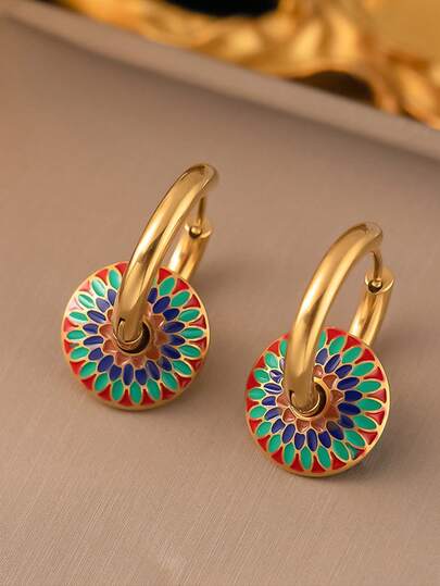 1 par rostfria stålfärgade runda skivörhängen, lämpliga för presenter och vardagsbruk