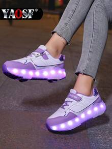 YAOSF Children/Teens Roller Shoes - Upgraded Version With Enhanced Stability, Detachable 2-In-1 Sports Shoes, Street Cool Roller Skating Shoes, Outdoor Sports Luminous Shoes, Parent-Child Shoes, New Inline Skates, Light-Up Shoes At Night, USB Rechargeable Roller Skate Shoes, LED Light-Up Roller Skate Shoes, Sports Shoes With Luminous Soles, Boys/Girls/Students Outdoor Sports Roller Shoes, High-End Children's Festival Gift - Purple - View 4