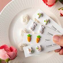 9件/盒可爱卡通软陶耳环模具，兔子和绵羊造型粘土耳环耳钉制作工具套装，适用于DIY项链和吊坠，适合初学者和珠宝艺术家，聚合物粘土耳环制作工具套装 - 白色 - 查看 3