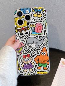 1pc Creative Bow Girl, Spongebob, Striped Dolphin Painted Pattern Shockproof Transparent Phone Case, Suitable Compatible With Samsung/ 11/12/12 Pro Max/14 Pro Max/15/15 Pro/16/16 Pro Max/17 And Other Models - Multicolor - View 3