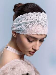 Elastic Lace Headband, Extra Wide Hollow Lace Hair Accessories Fashion Hair Band - Multicolor - View 2